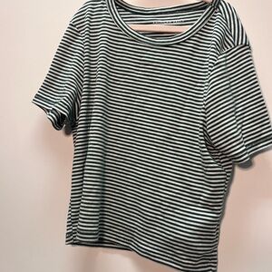 American Eagle Outfitters Green and White Striped Short Sleeve Tee
